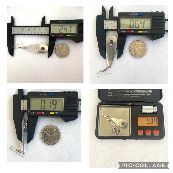 Sterling Silver 925 OKA Bali Oval Amethyst Teardrop Dangle Drop Earrings - Picture 10 of 16